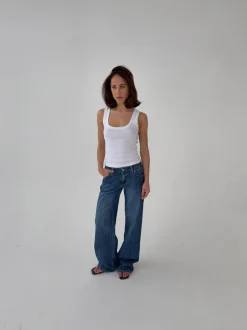 Design By Si Floraline lavtaljede jeans - Blå denim Clearance