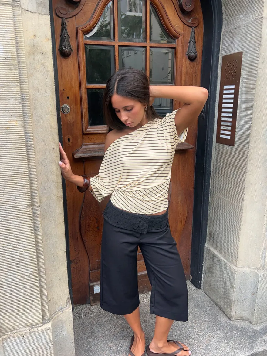 Design By Si Florine figursyet t-shirt med striber - Gul/brun Hot