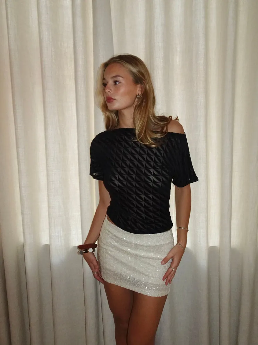 Design By Si Florine top med mønster i mesh - Sort Best