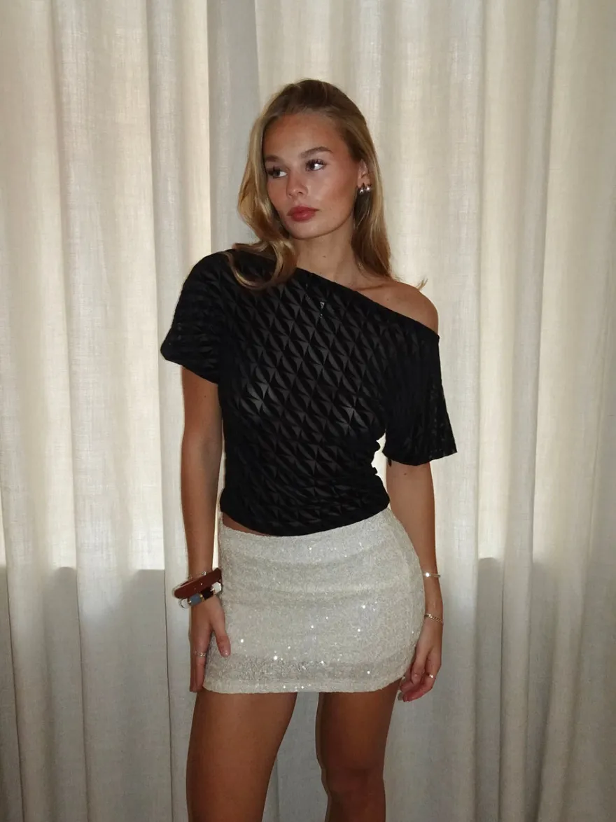 Design By Si Florine top med mønster i mesh - Sort Best