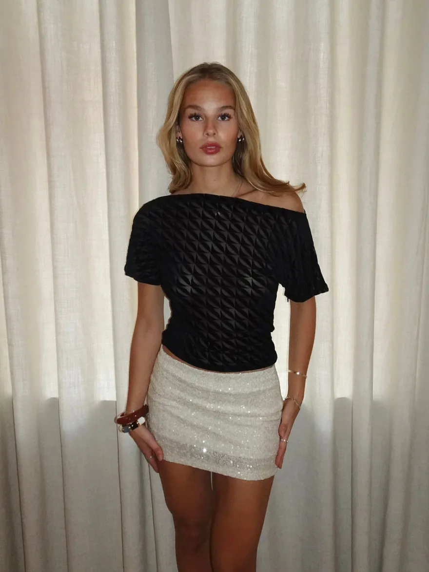 Design By Si Florine top med mønster i mesh - Sort Best