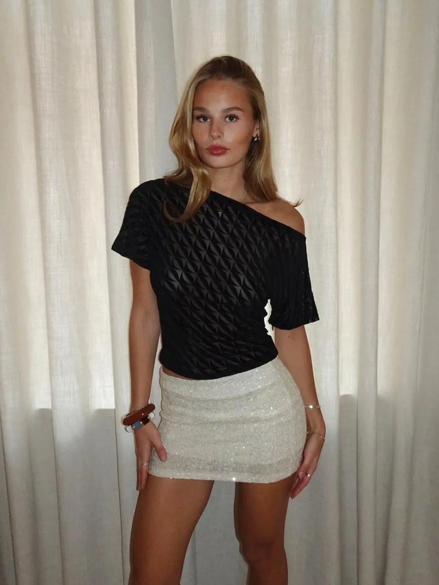 Design By Si Florine top med mønster i mesh - Sort Best