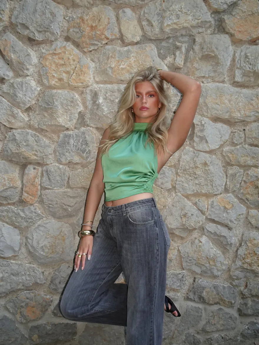 Design By Si Frida halternecktop med åben ryg - Grøn Hot