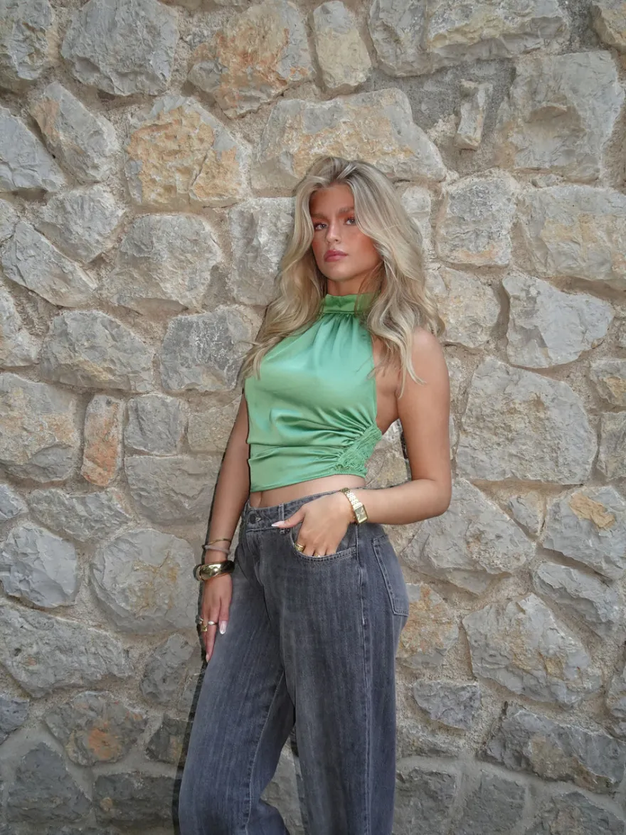 Design By Si Frida halternecktop med åben ryg - Grøn Hot