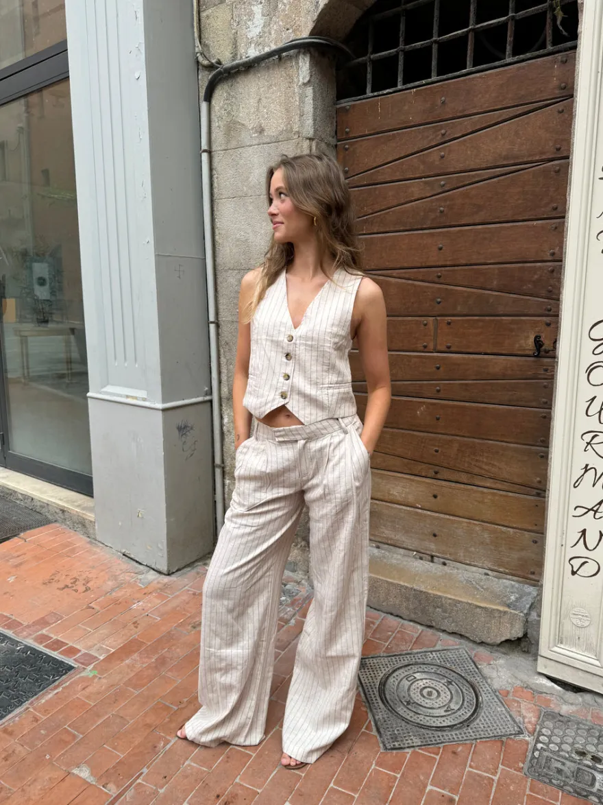 Design By Si Gianni vest med striber - Beige