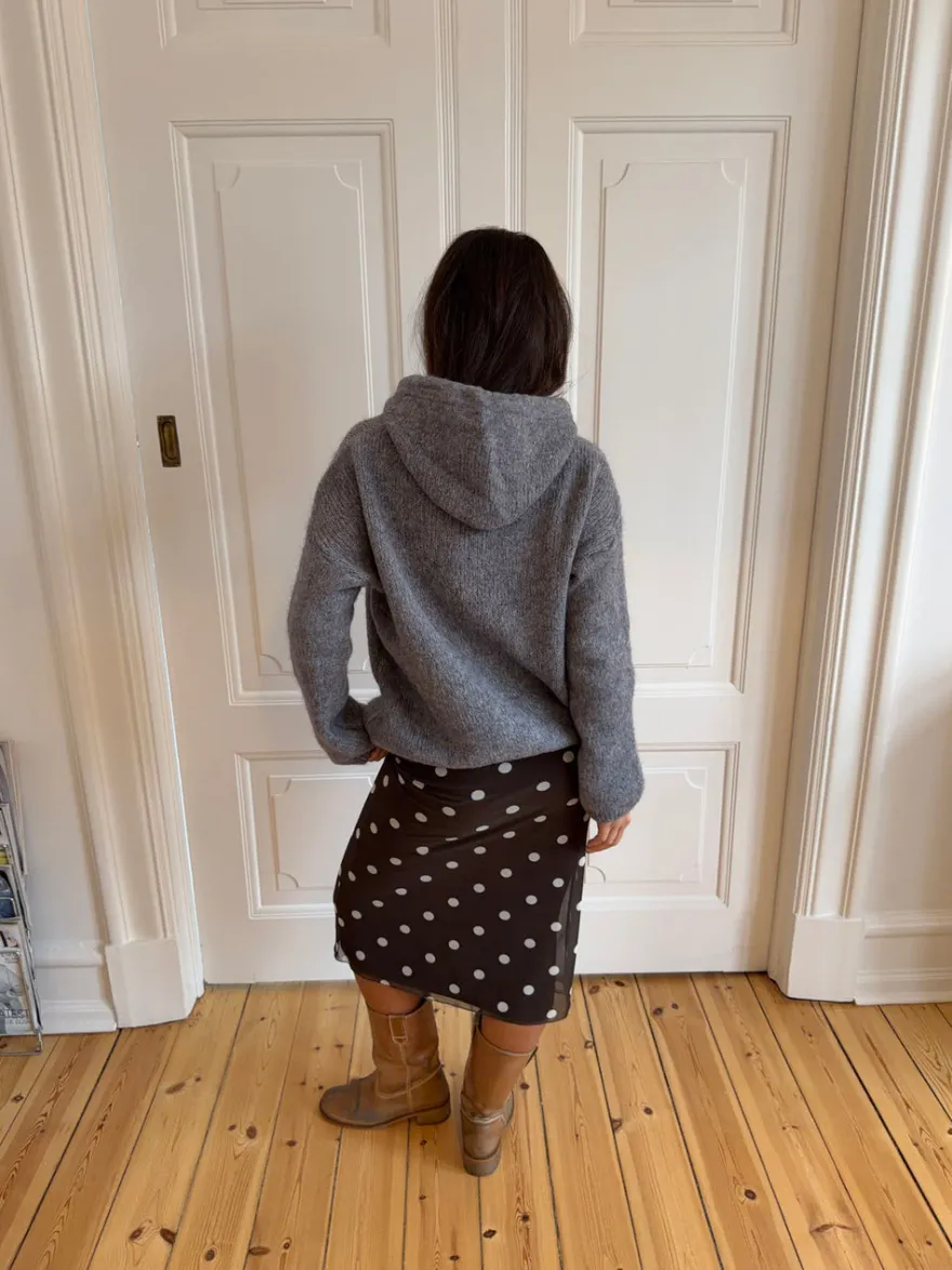 Design By Si Gregina hoodie med zip i strik - Grå Discount