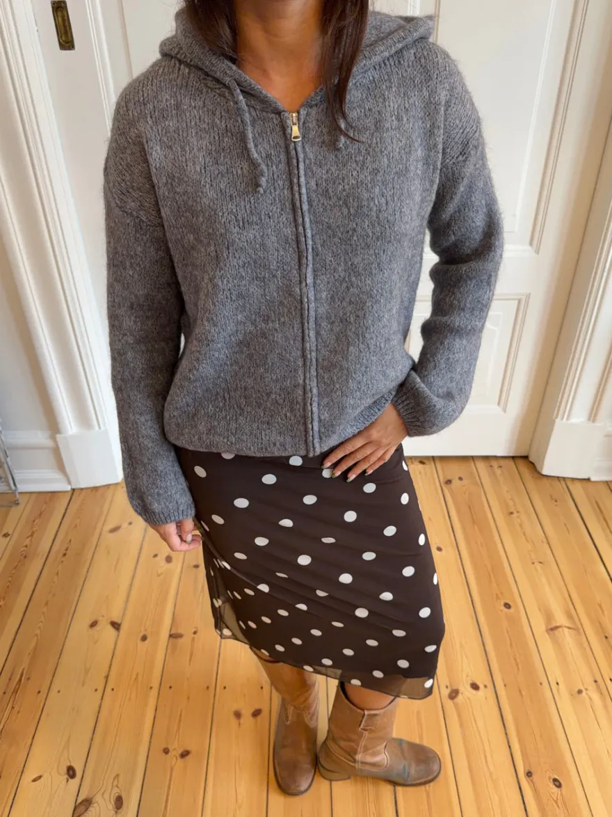 Design By Si Gregina hoodie med zip i strik - Grå Discount
