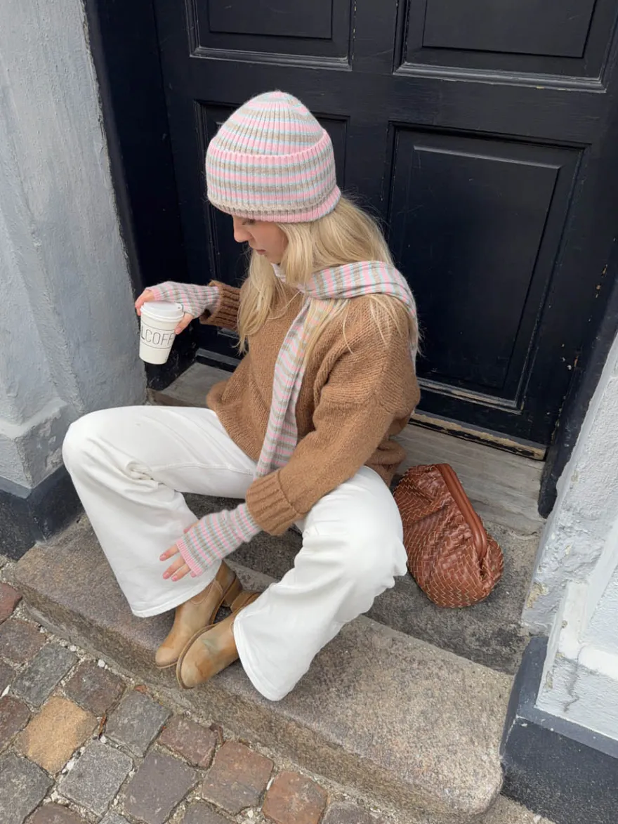 Design By Si Haze hue med striber - Lyserød/beige/blå Discount