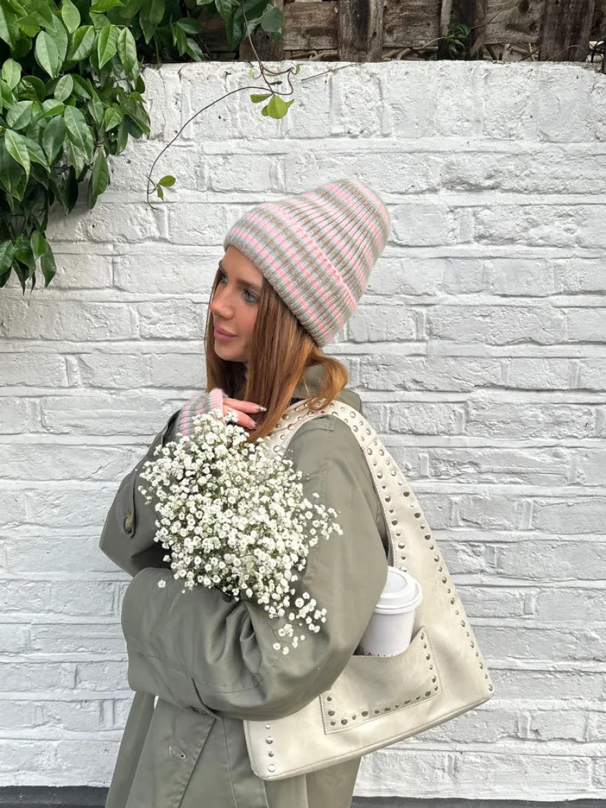 Design By Si Haze hue med striber - Lyserød/beige/blå Discount