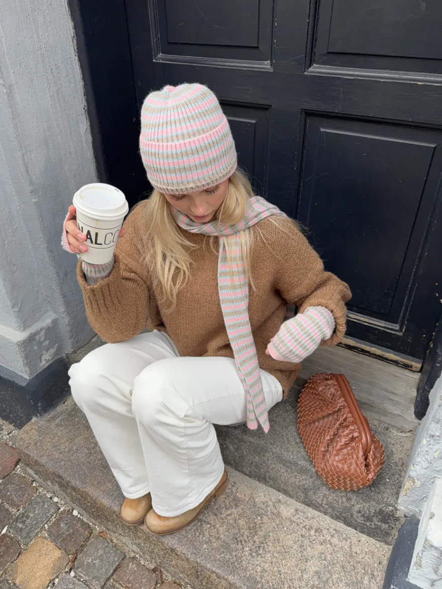 Design By Si Haze hue med striber - Lyserød/beige/blå Discount