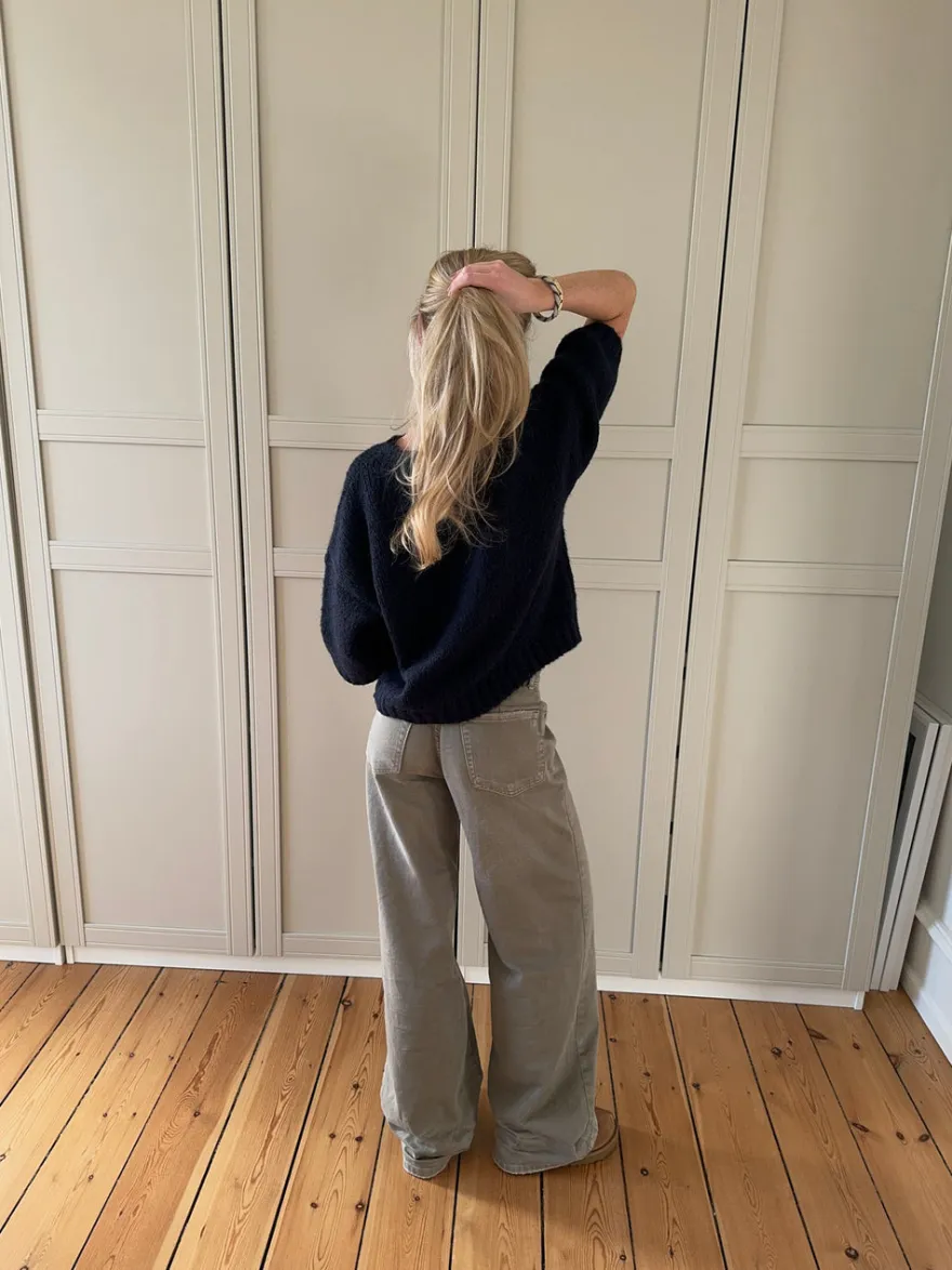 Design By Si Hedvig striktrøje med korte ærmer - Navy Outlet