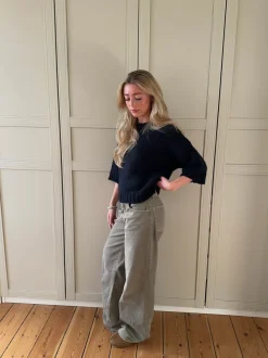 Design By Si Hedvig striktrøje med korte ærmer - Navy Outlet