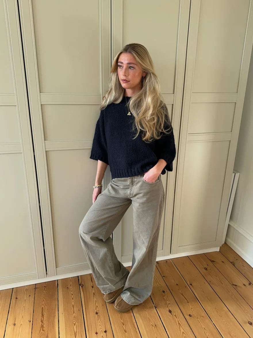 Design By Si Hedvig striktrøje med korte ærmer - Navy Outlet