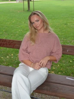 Design By Si Hedvig striktrøje med korte ærmer - Lyserød Discount