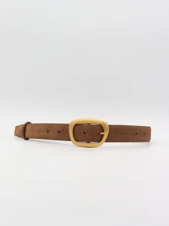 Design By Si Heritage bælte i imiteret ruskind - Brun/guld Outlet