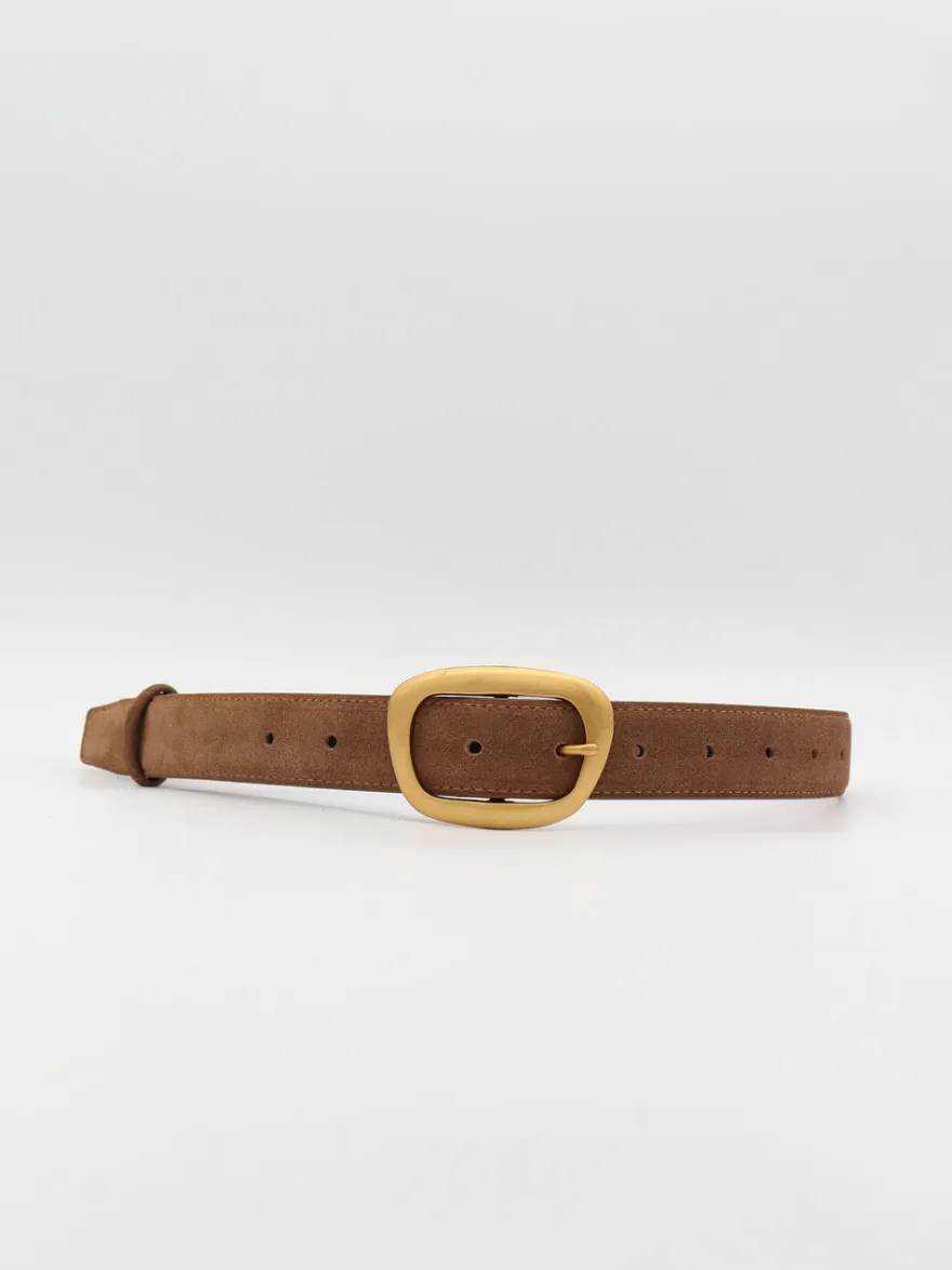 Design By Si Heritage bælte i imiteret ruskind - Brun/guld Outlet