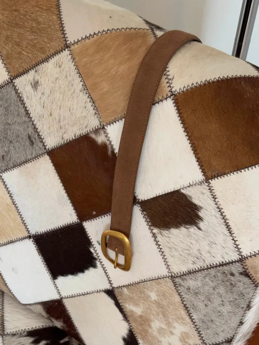 Design By Si Heritage bælte i imiteret ruskind - Brun/guld Outlet