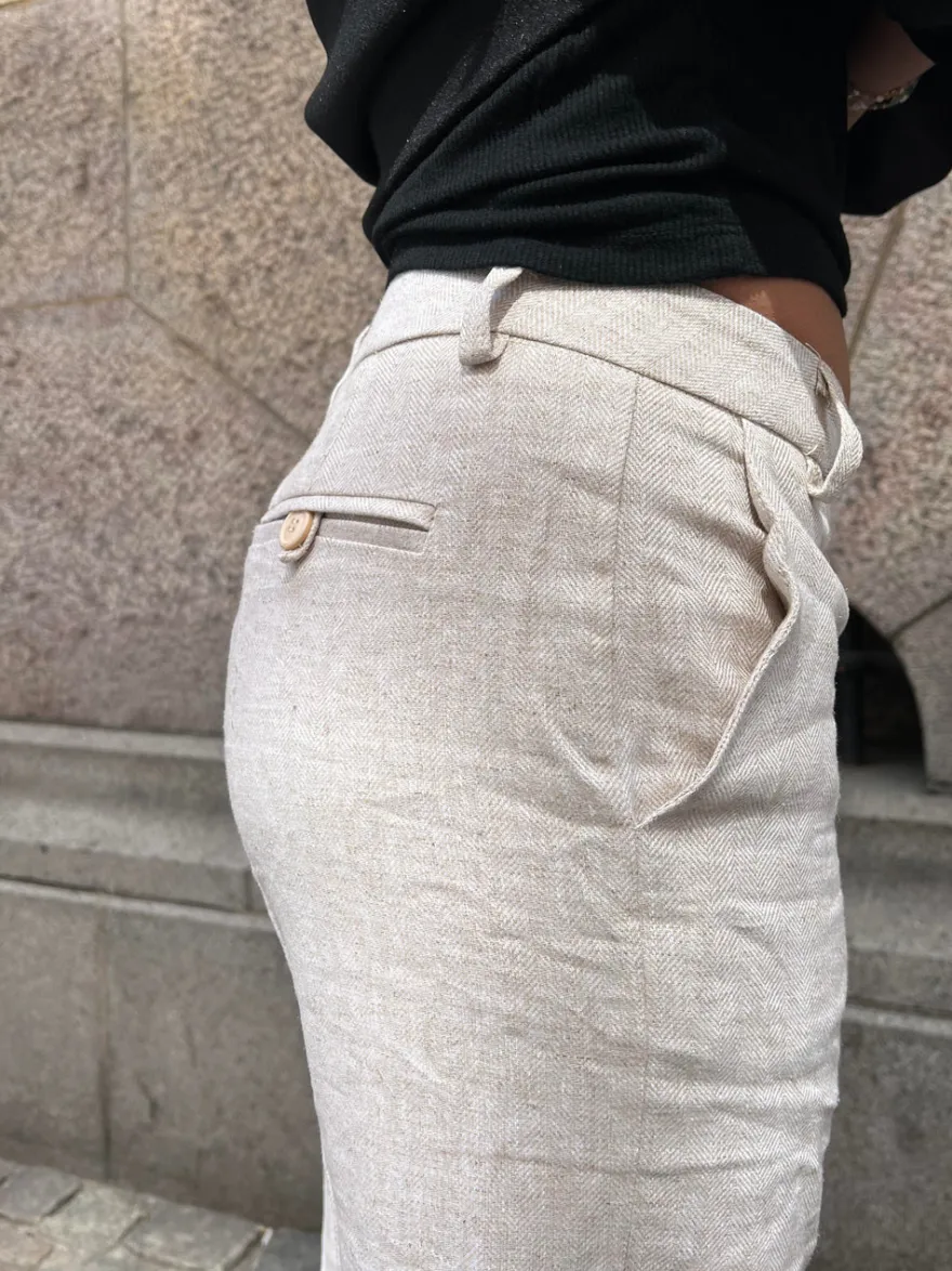 Design By Si Herringbone bukser - Beige/hvid New