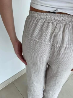 Design By Si Hilja stribet hør bukser - beige New