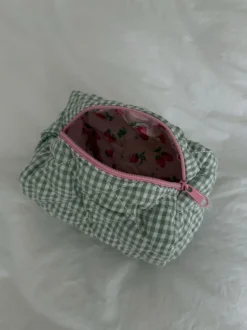 Design By Si Honey lille toilettaske - Hvid/grøn ternet Discount