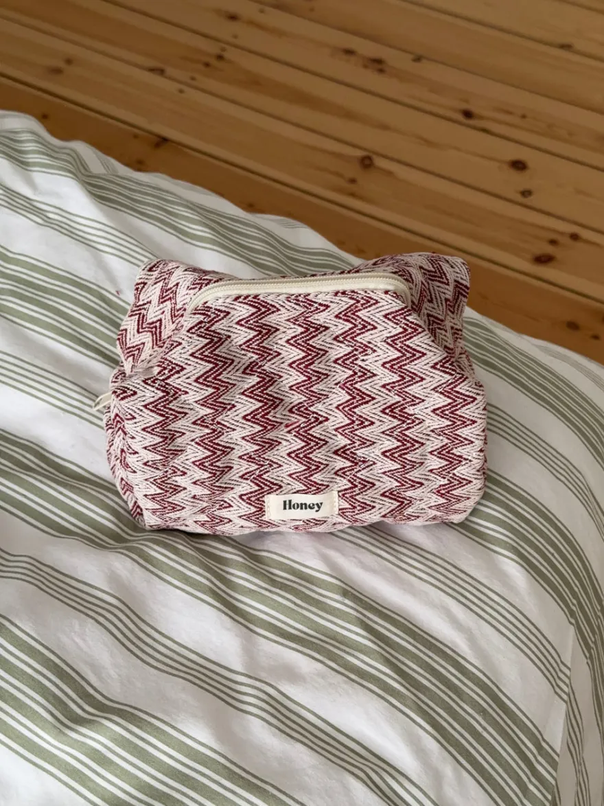 Design By Si Honey lille toilettaske med mønster - Beige/rød