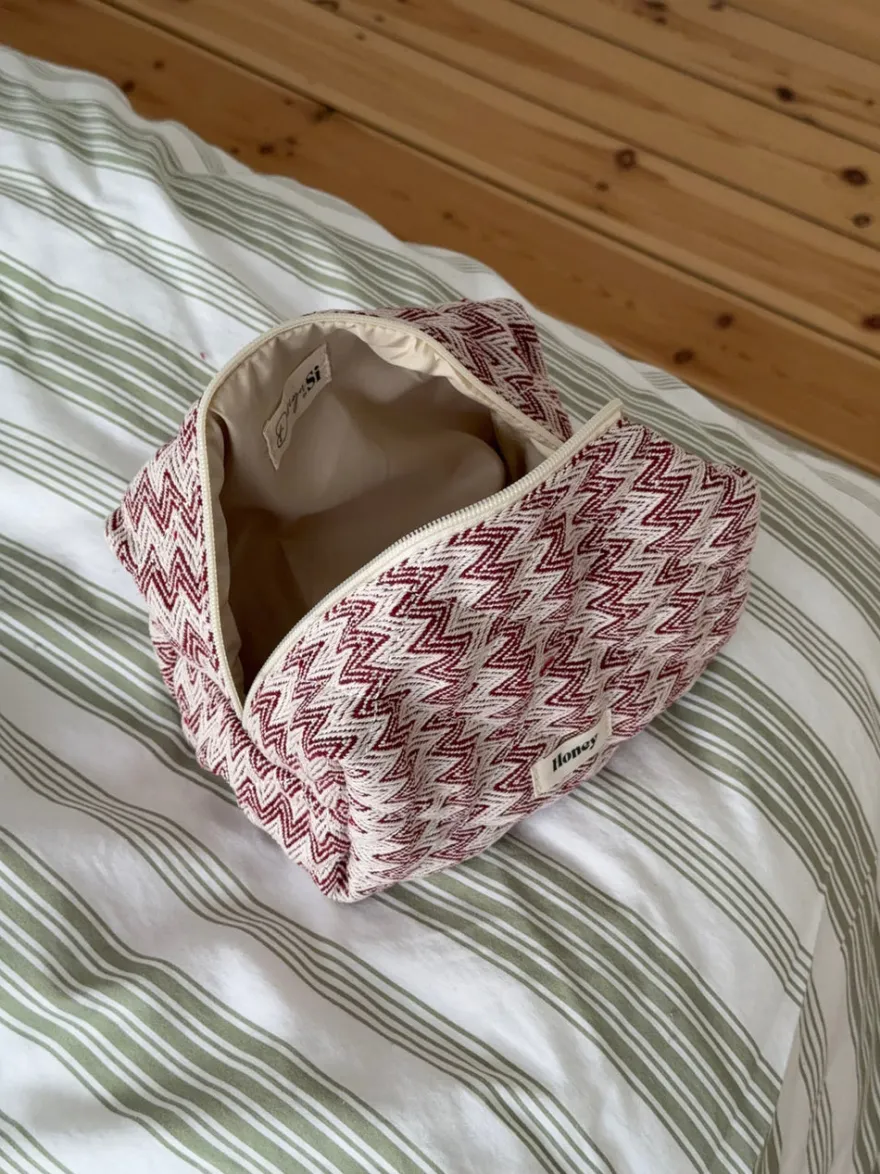 Design By Si Honey lille toilettaske med mønster - Beige/rød