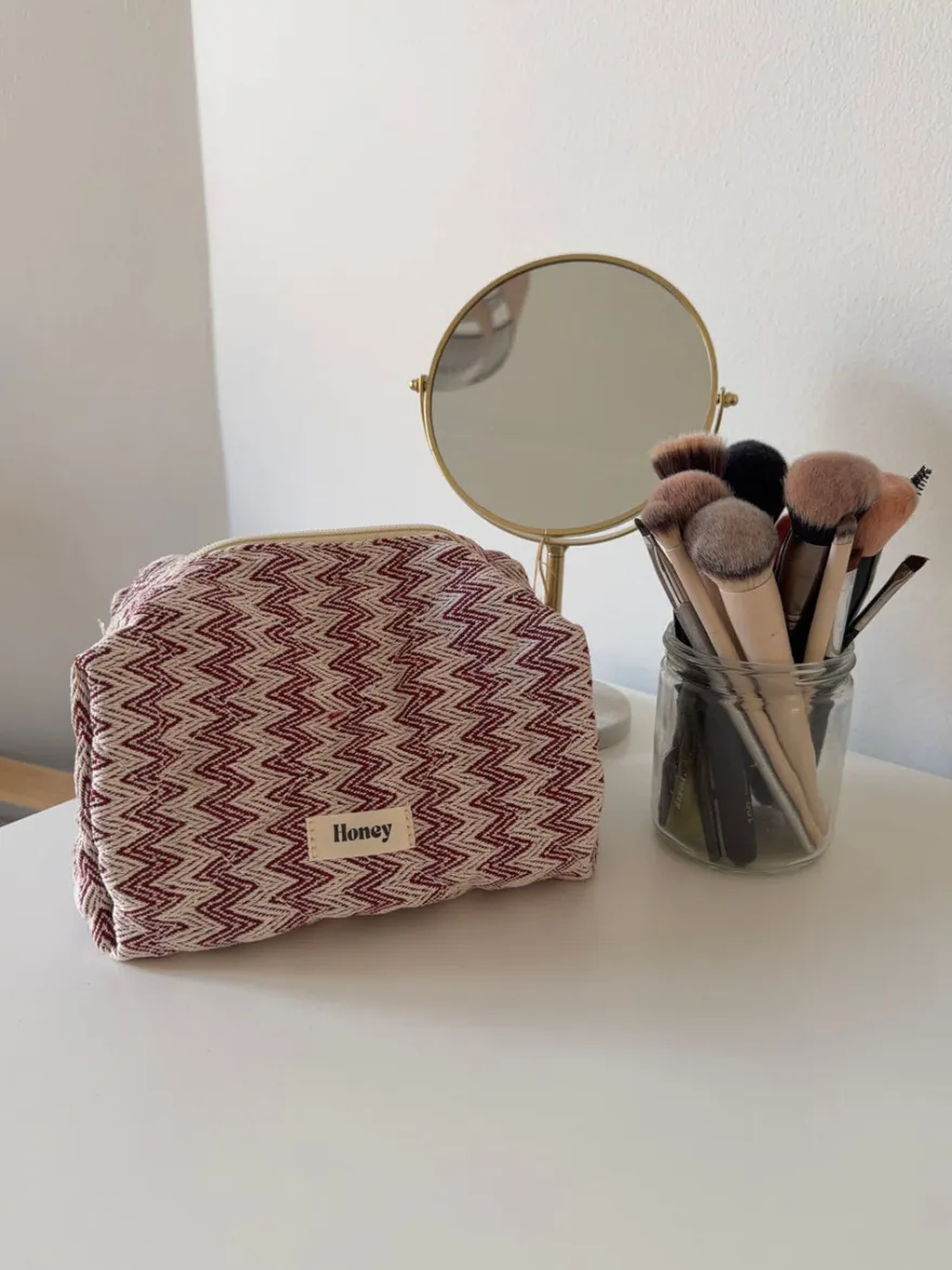 Design By Si Honey lille toilettaske med mønster - Beige/rød