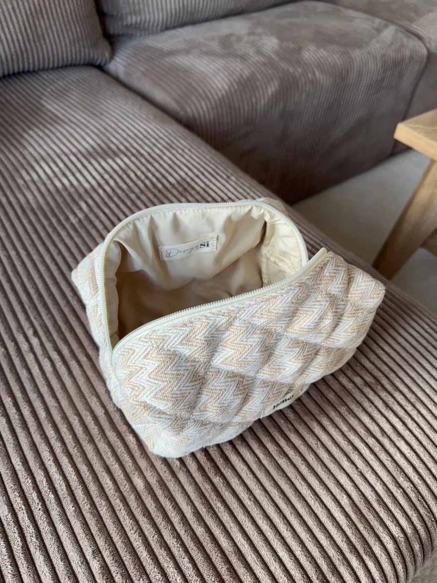 Design By Si Honey lille toilettaske med mønster - Beige Discount