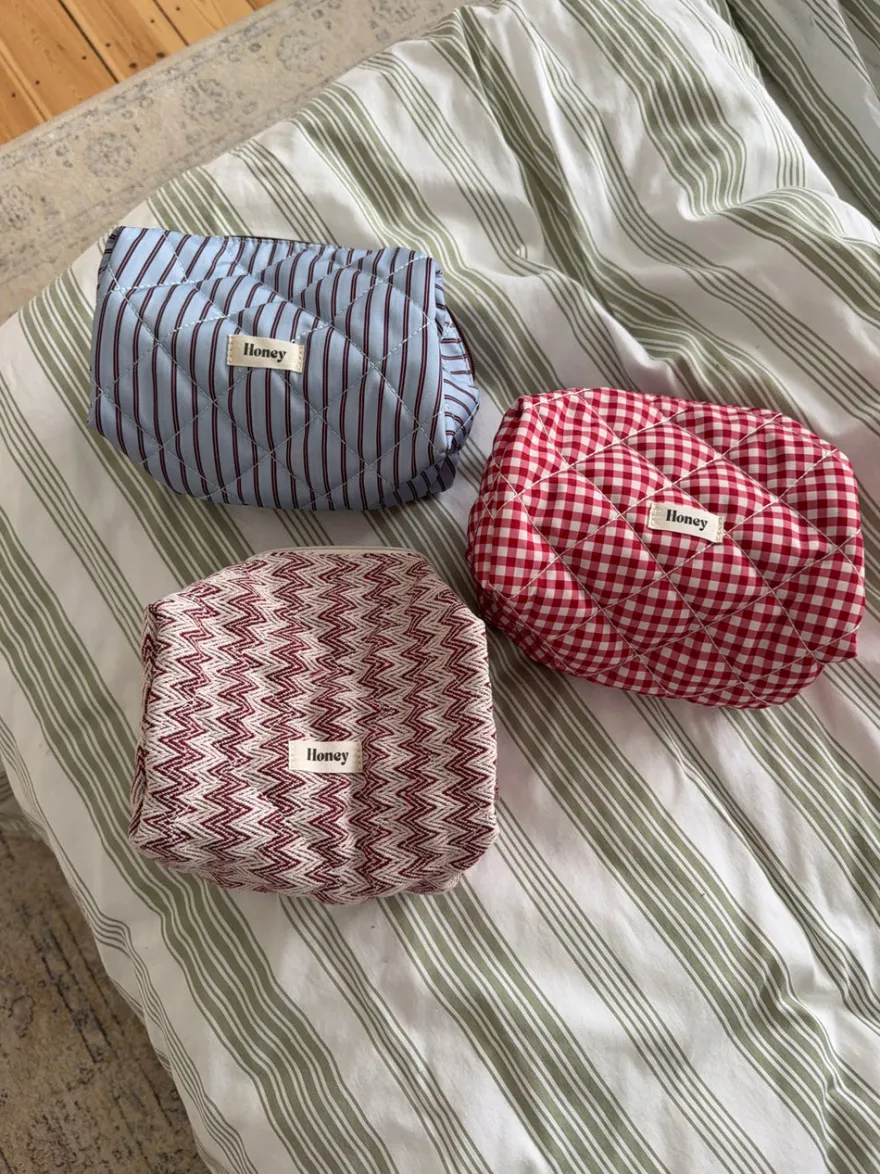 Design By Si Honey lille toilettaske med striber - Blå/brun Outlet