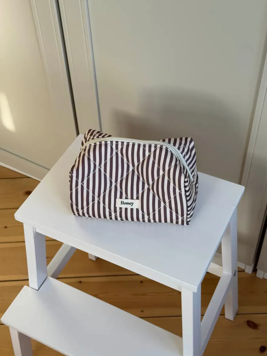 Design By Si Honey lille toilettaske med striber - Beige/brun New