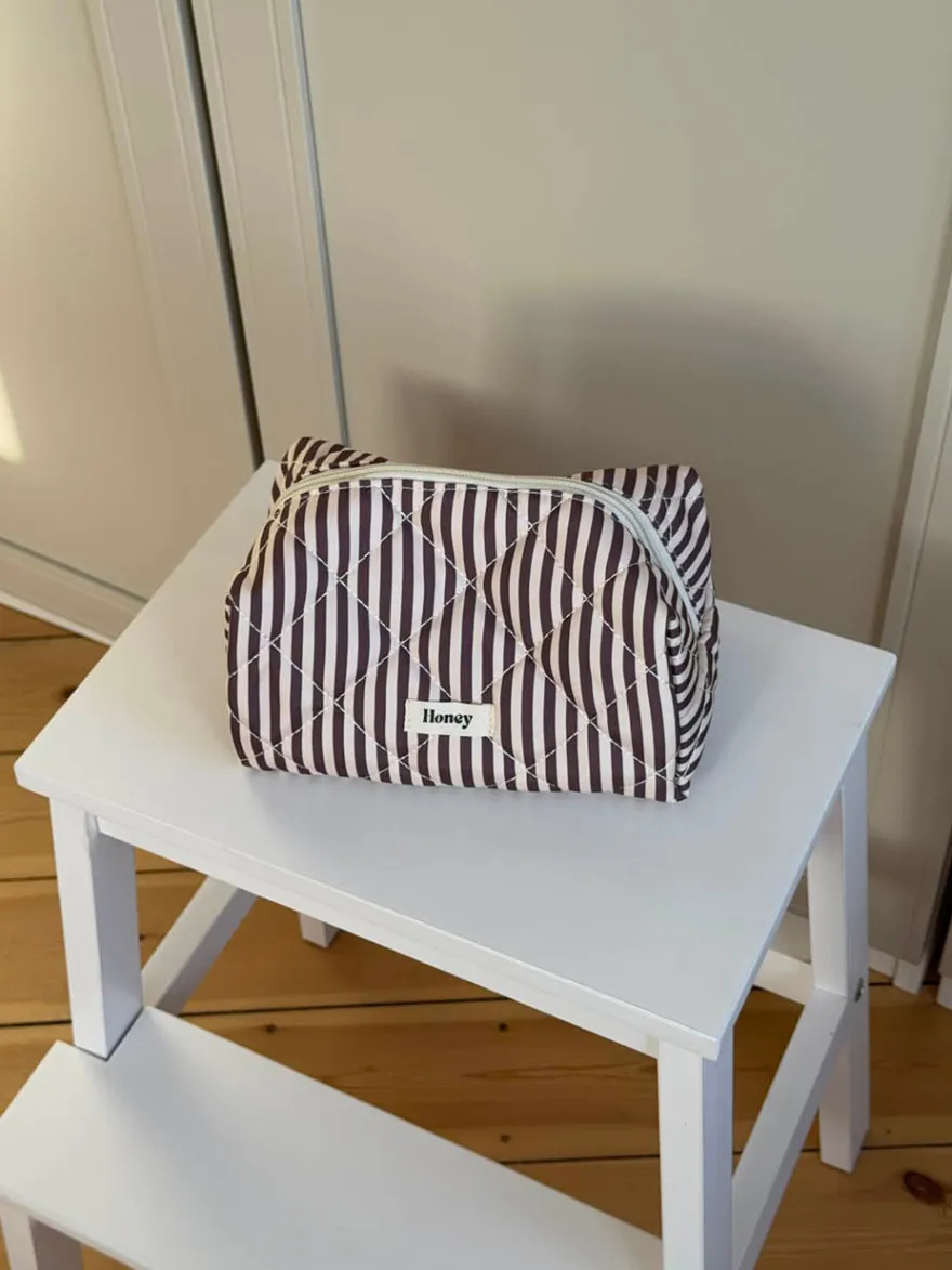 Design By Si Honey lille toilettaske med striber - Beige/brun New