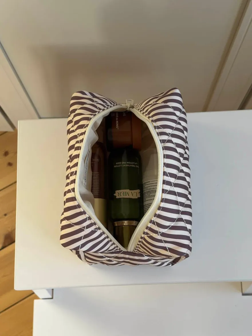 Design By Si Honey lille toilettaske med striber - Beige/brun New