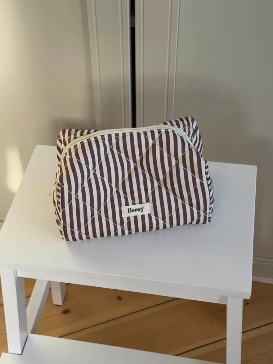 Design By Si Honey lille toilettaske med striber - Beige/brun New