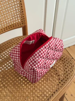 Design By Si Honey lille toilettaske med tern - Hvid/rød Sale