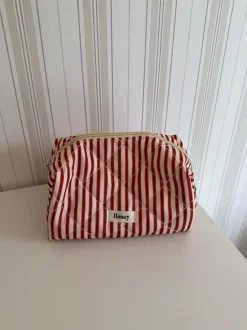 Design By Si Honey lille toilettaske - Striber i rød/beige Sale