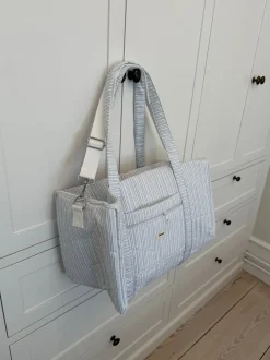 Design By Si Honey stor taske med crossbody strop - Hvid med blå striber