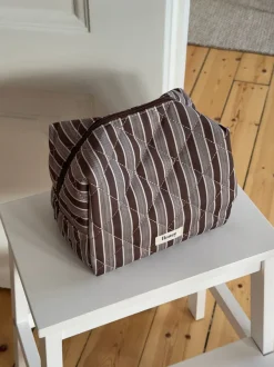 Design By Si Honey stor toilettaske med striber - Brun/hvid Discount