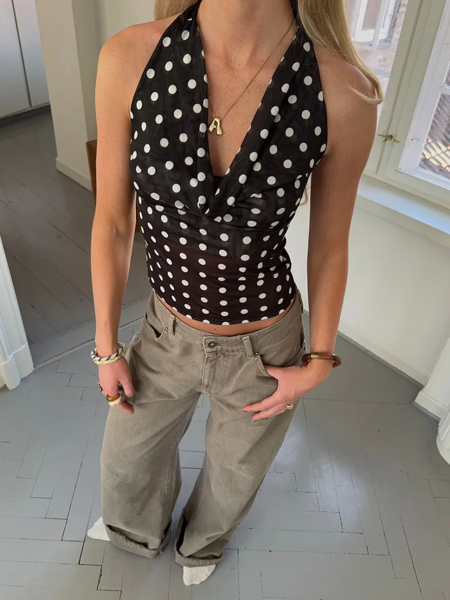Design By Si Ida top med polkaprikker - Sort/hvid Outlet