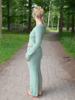 Design By Si Ines maxinederdel i strik - Støvet grøn Sale