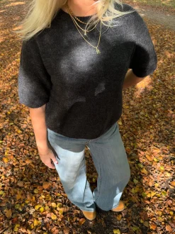 Design By Si Isabell trekvartærmet striktrøje - Mørkegrå Hot