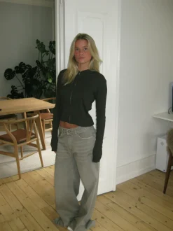 Design By Si Isaline ribbet hoodie med zip - Brun Discount