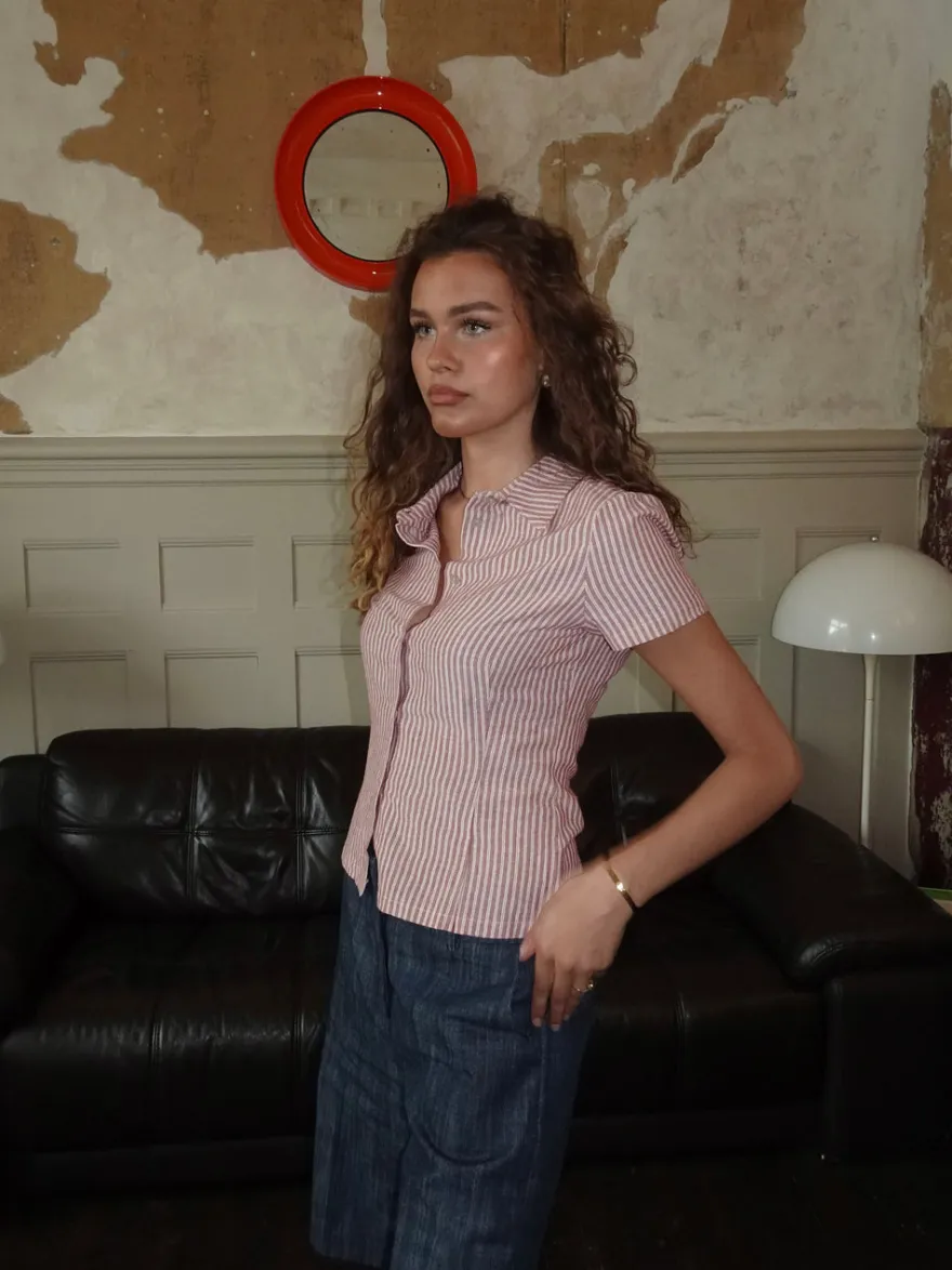 Design By Si Josephine figursyet skjorte med korte ærmer - Rød/hvid Sale