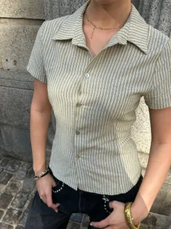 Design By Si Josephine figursyet skjorte med korte ærmer - Grøn/hvid Discount