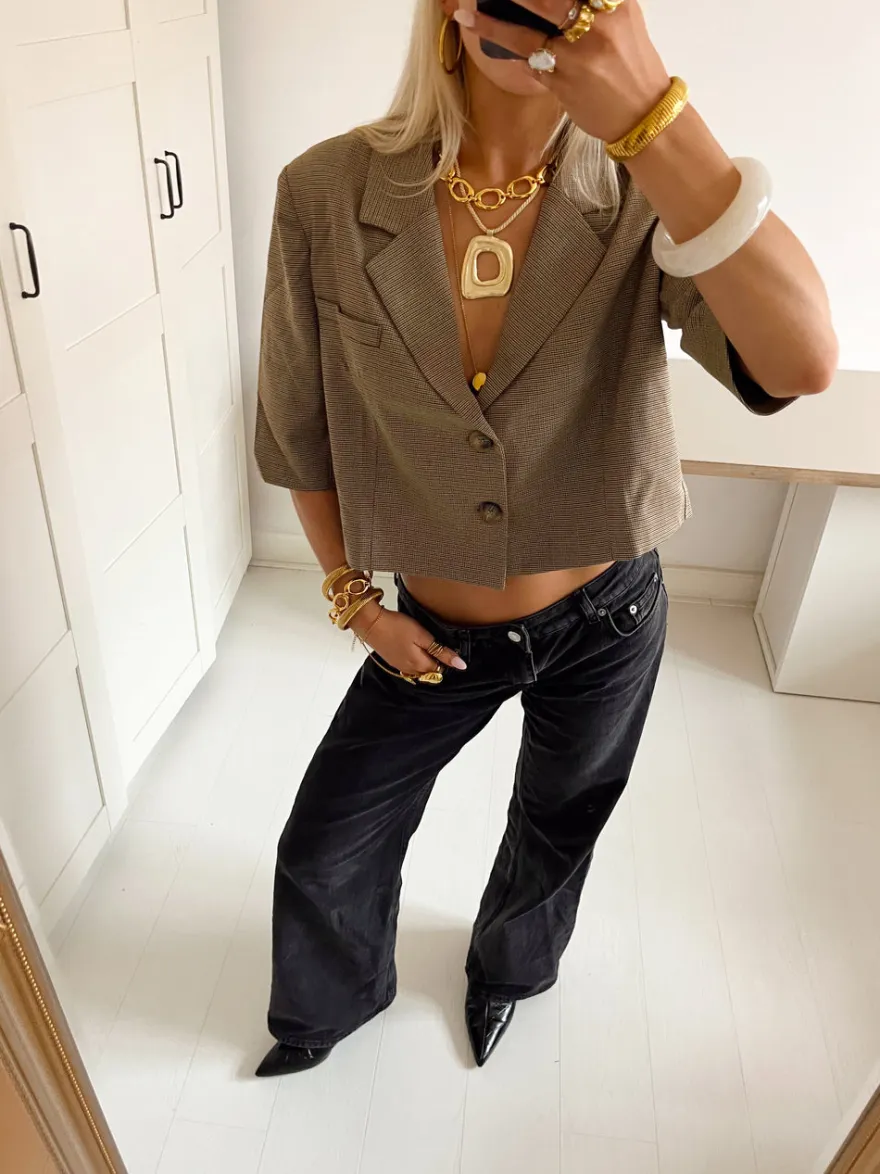 Design By Si Juliane cropped blazer i tern - Grøn Sale