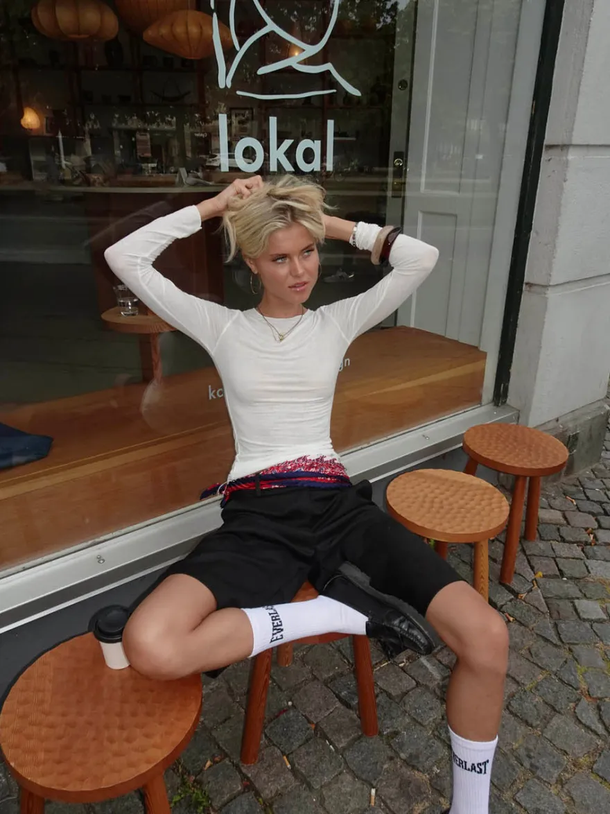 Design By Si Kaia langærmet cashmere bluse - Hvid