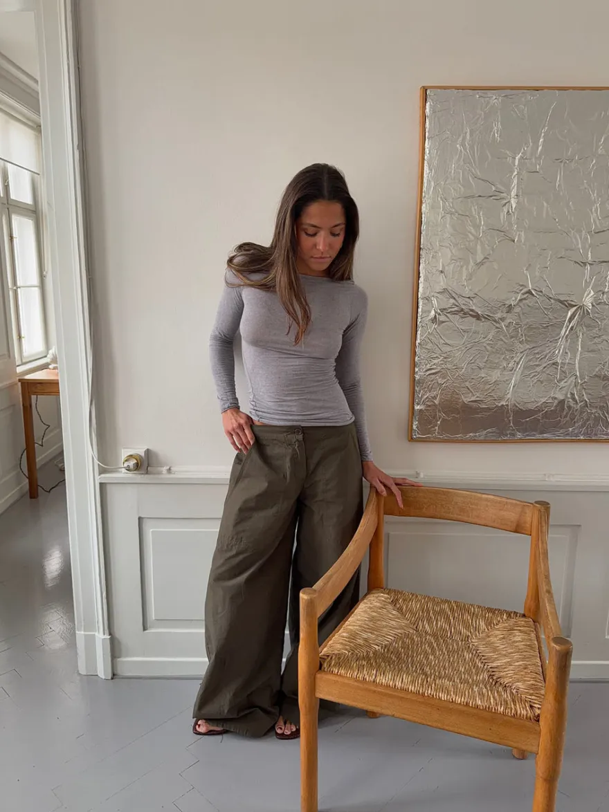 Design By Si Kaia langærmet cashmere bluse - Grå Online