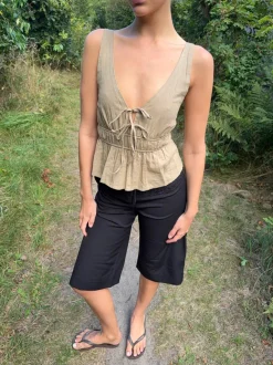 Design By Si Kamela top med sløjfe - Beige/brun Hot