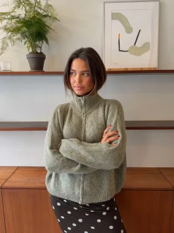Design By Si Kami striktrøje med zip up - Grøn Clearance