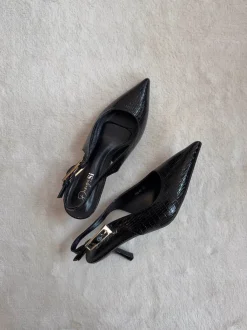 Design By Si Karline slingback mules med krokodilleprint - Sort Best