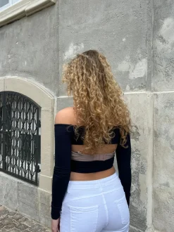 Design By Si Karo off-shoulder bluse med åben ryg - Navy Online